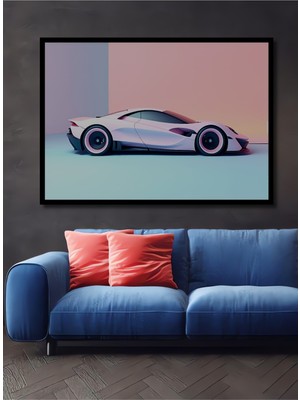 Çerçeve Görünümlü Pembe Rüya Lüks Araba Modern Sanat Yağlı Boya Görünümlü Ahşap Ofis Kare Tablo