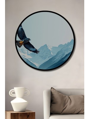 Çerçeve Görünümlü Dağların Kartalı Yağlı Boya Görünümlü Dekoratif Ahşap Işyeri/ofis Yuvarlak Tablo