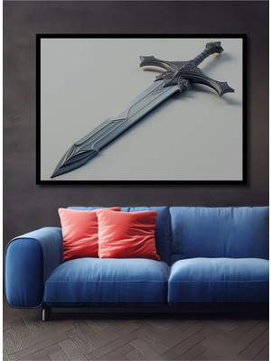 Çerçeve Görünümlü Epik Kılıç Sanatı Yağlı Boya Görünümlü Dekoratif Ahşap Ev/işyeri/ofis Kare Tablo