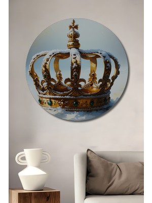 Karlar Altında Altın Taç Yağlı Boya Görünümlü Dekoratif Ahşap Ev/işyeri/ofis Yuvarlak Tablo