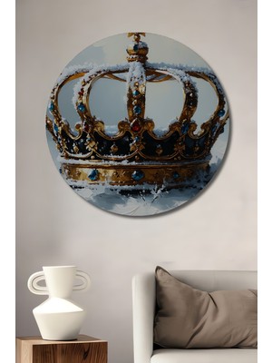 Kar Kraliçesi Tacı Yağlı Boya Görünümlü Dekoratif Ahşap Ev/işyeri/ofis Yuvarlak Tablo