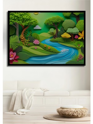 Çerçeve Görünümlü Kâğıt Sanatı Görünümlü Cennet Bahçesi Dekoratif Ahşap Ev/işyeri/ofis Kare Tablo