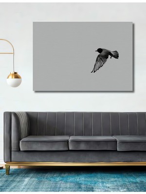 Siyah Beyaz Uçan Kuş Kara Kalem Görünümlü Dekoratif Ahşap Ev/işyeri/ofis Kare Tablo