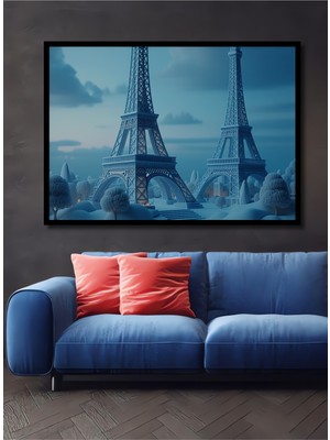 Çerçeve Görünümlü Eşsiz Mavi Eiffel Kulesi Görünümlü Dekoratif Ahşap Ev/işyeri/ofis Kare Tablo
