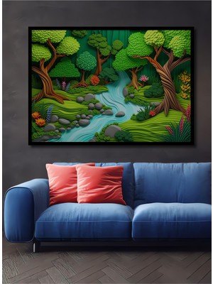 Çerçeve Görünümlü Yeşil Vadi Dekoratif Ahşap Görünümlü Ev/işyeri/ofis Kare Tablo