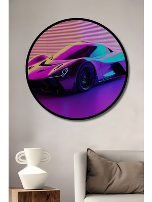 Çerçeve Görünümlü Neon Işıltılı Süper Araba Dijital Sanat Ofis/salon Ahşap Dekoratif Yuvarlak Tablo