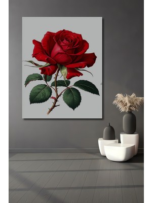 Kırmızı Gül Yağlı Boya Görünümlü Dekoratif Ahşap Ev/işyeri/ofis Kare Tablo