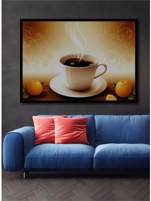 Çerçeve Görünümlü Buharlı Kahve ve Turuncu Yağlı Boya Görünümlü Dekoratif Ahşap Ofis Kare Tablo