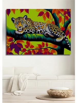 Tropikal Leopar Rüyası Yağlı Boya Görünümlü Dekoratif Ahşap Ev/işyeri/ofis Kare Tablo