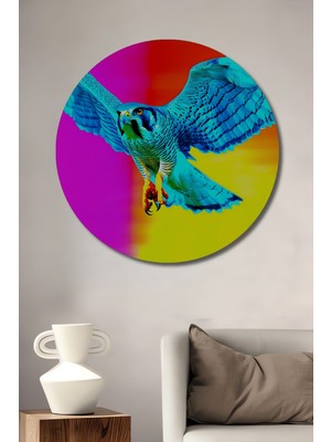 Turkuaz Şahin Yağlı Boya Görünümlü Dekoratif Ahşap Ev/işyeri/ofis Yuvarlak Tablo