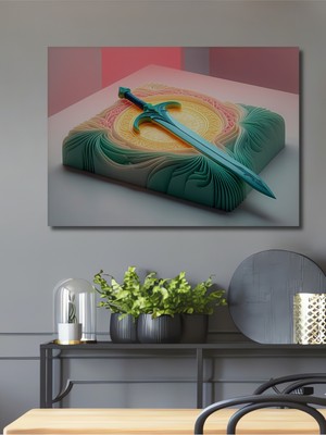 Turkuaz Kılıç Pastel Boya Görünümlü Dekoratif Ahşap Ev/işyeri/ofis Kare Tablo