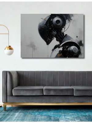 Fütüristik Robot Yağlı Boya Görünümlü Dekoratif Ahşap Ev/işyeri/ofis Kare Tablo