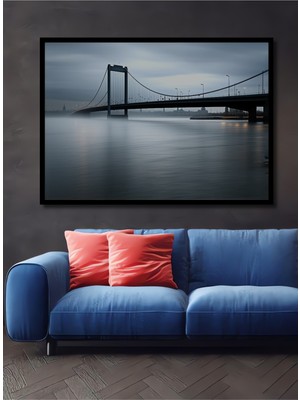 Çerçeve Görünümlü Sisli Nehir Köprüsü Manzarası Dekoratif Ahşap Ev/işyeri/ofis Kare Tablo
