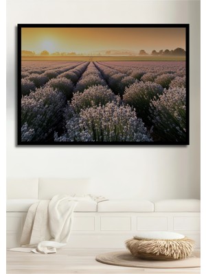 Çerçeve Görünümlü Lavanta Tarlası Sulu Boya Görünümlü Dekoratif Ahşap Ev/işyeri/ofis Kare Tablo