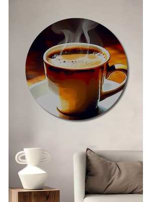 Buharlı Kahve Keyfi Yağlı Boya Görünümlü Dekoratif Ahşap Ev/işyeri/ofis Yuvarlak Tablo