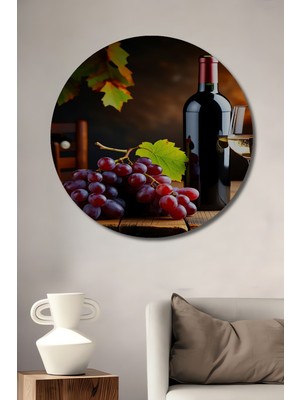Kırmızı Şarap Üzüm Romantizmi Yağlı Boya Görünümlü Dekoratif Ahşap Ev/işyeri/ofis Yuvarlak Tablo