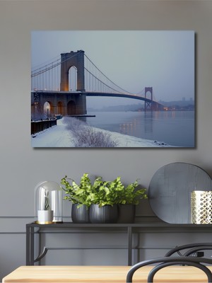 Buzlu Köprü Modern Sanat Yağlı Boya Görünümlü Dekoratif Ahşap Ev/işyeri/ofis Kare Tablo