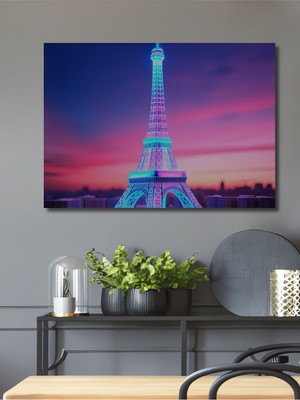 Neon Işıltılı Eyfel Kulesi Dekoratif Ahşap Ev/işyeri/ofis Kare Tablo
