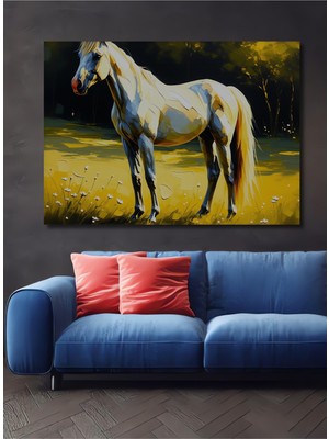 Altın Sarısı At Yağlı Boya Görünümlü Dekoratif Ahşap Ev/işyeri/ofis Kare Tablo