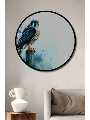 Çerçeve Görünümlü Sulu Boya Görünümlü Şahin Kuşu Dekoratif Ahşap Ev/işyeri/ofis Yuvarlak Tablo