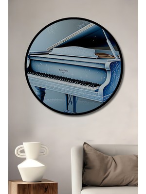 Çerçeve Görünümlü Buz Mavi Piyano Kış Rüyası Dekoratif Ahşap Ev/işyeri/ofis Yuvarlak Tablo