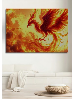 Alevlerin Dansı Yağlı Boya Görünümlü Phoenix Ev/işyeri/ofis Dekoratif Ahşap Kare Tablo