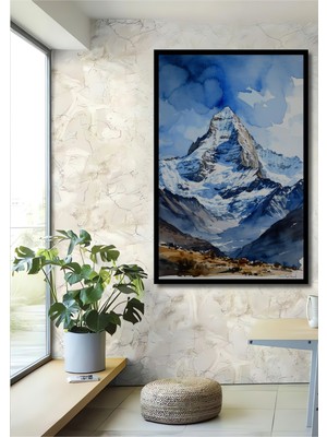 Çerçeve Görünümlü Alp Dağları Sulu Boya Görünümlü Dekoratif Ahşap Ev/işyeri/ofis Kare Tablo
