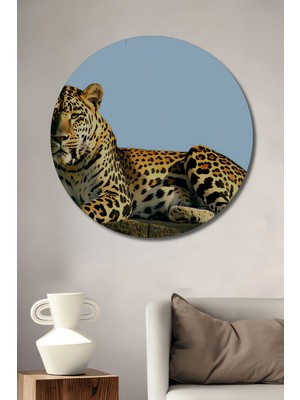 Yağlı Boya Görünümlü Leopar Ev/işyeri/ofis Yuvarlak Tablosu Sanatsal Dekoratif Ahşap Dekoratif