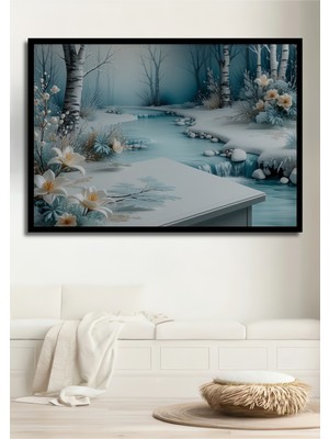 Çerçeve Görünümlü Bembeyaz Kış Düşleri Yağlı Boya Görünümlü Dekoratif Ahşap Işyeri/ofis Kare Tablo