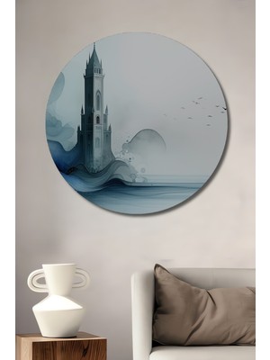 Sulu Boya Görünümlü Masalsı Şato Dekoratif Ahşap Ev/işyeri/ofis Yuvarlak Tablo