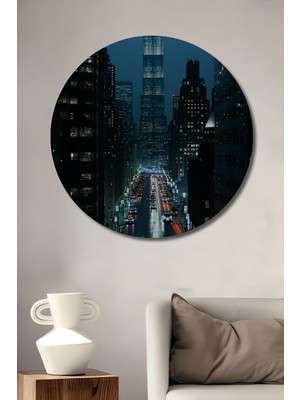 Gökyüzü Delen Gökdelenler Yağlı Boya Görünümlü Dekoratif Ahşap Ev/işyeri/ofis Yuvarlak Tablo