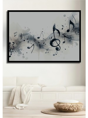 Çerçeve Görünümlü Müzik Notaları Sulu Boya Görünümlü Dekoratif Ahşap Ev/işyeri/ofis Kare Tablo