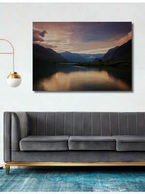 Huzurlu Göl Manzarası Yağlı Boya Görünümlü Dekoratif Ahşap Ev/işyeri/ofis Kare Tablo