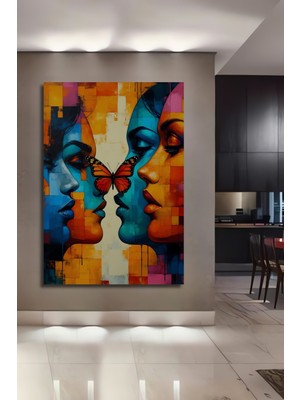 Kelebek Aşk Yağlı Boya Görünümlü Dekoratif Ahşap Modern Sanat Ev/işyeri/ofis Kare Tablo