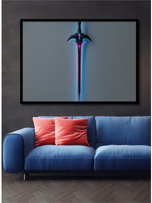 Çerçeve Görünümlü Neon Işıltılı Kılıç Dekoratif Ahşap Ev/işyeri/ofis Kare Tablo