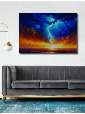 Gök Gürültüsü Fırtına Yağlı Boya Görünümlü Dekoratif Ahşap Ev/işyeri/ofis Kare Tablo