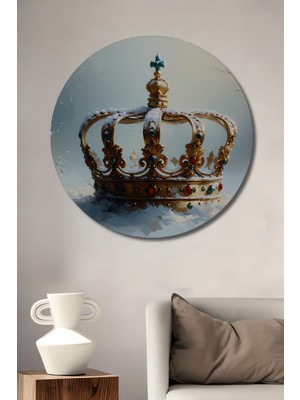 Karlı Kraliçe Tacı Yağlı Boya Görünümlü Dekoratif Ahşap Ev/işyeri/ofis Yuvarlak Tablo