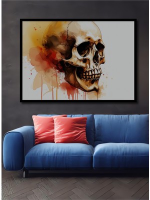 Çerçeve Görünümlü Sulu Boya Görünümlü Kafatası Sanat Ev/işyeri/ofis Dekoratif Ahşap Kare Tablo