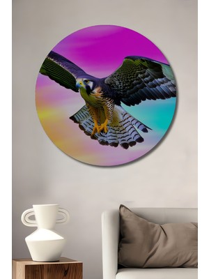 Gökyüzünde Süzülen Şahin Yağlı Boya Görünümlü Dekoratif Ahşap Ev/işyeri/ofis Yuvarlak Tablo