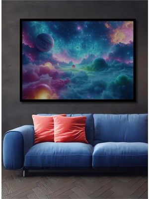 Çerçeve Görünümlü Rüya Gezegenler Pastel Boya Görünümlü Dekoratif Ahşap Dekoratif Ofis Kare Tablo