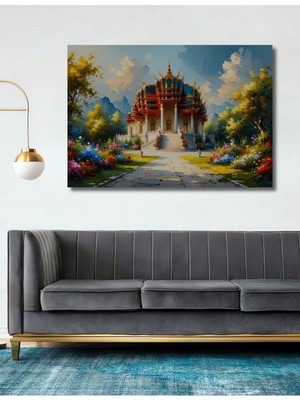 Tapınak Rüyası Yağlı Boya Görünümlü Dekoratif Ahşap Ev/işyeri/ofis Kare Tablo