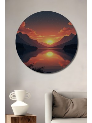 Güneşin Büyülü Yansıması Yağlı Boya Görünümlü Dekoratif Ahşap Ev/işyeri/ofis Yuvarlak Tablo