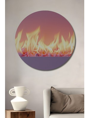 Pembe Alevler ve Taşlar Yağlı Boya Görünümlü Dekoratif Ahşap Ev/işyeri/ofis Yuvarlak Tablo