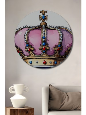 Pembe Kraliyet Tacı Sulu Boya Görünümlü Dekoratif Ahşap Ev/işyeri/ofis Yuvarlak Tablo