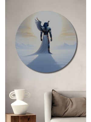 Ra Tanrısı Yağlı Boya Görünümlü Dekoratif Ahşap Ev/işyeri/ofis Yuvarlak Tablo