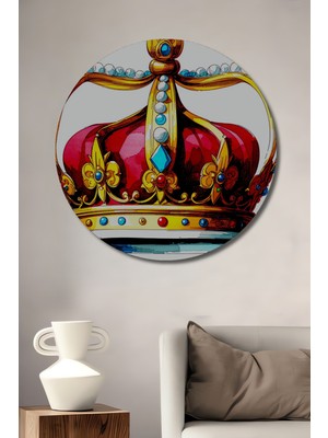 Ihtişamlı Kraliyet Tacı Sulu Boya Görünümlü Dekoratif Ahşap Ev/işyeri/ofis Yuvarlak Tablo