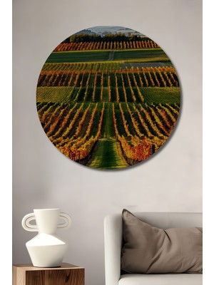Altın Sarısı Üzüm Bağları Yağlı Boya Görünümlü Dekoratif Ahşap Ev/işyeri/ofis Yuvarlak Tablo