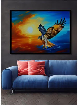 Çerçeve Görünümlü Yağlı Boya Görünümlü Şahin Kuşu Uçuşu Dekoratif Ahşap Ev/işyeri/ofis Kare Tablo