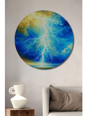 Gökyüzü Şimşek Fırtınası Yağlı Boya Görünümlü Ev/işyeri/ofis Dekoratif Ahşap Yuvarlak Tablo