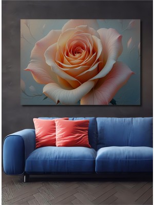 Pastel Rüya Gülü Yağlı Boya Görünümlü Dekoratif Ahşap Ev/işyeri/ofis Kare Tablo